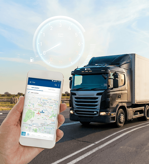 GPS tracking use cases hero image with truck and mobile tracking view